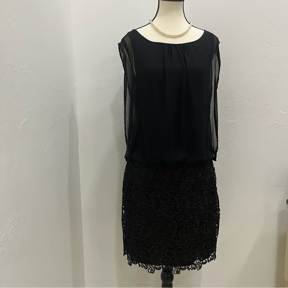 Aidan Mattox LBD Black Evening Cocktail Sequin Skirt Dress Size 6 - Picture 1 of 10